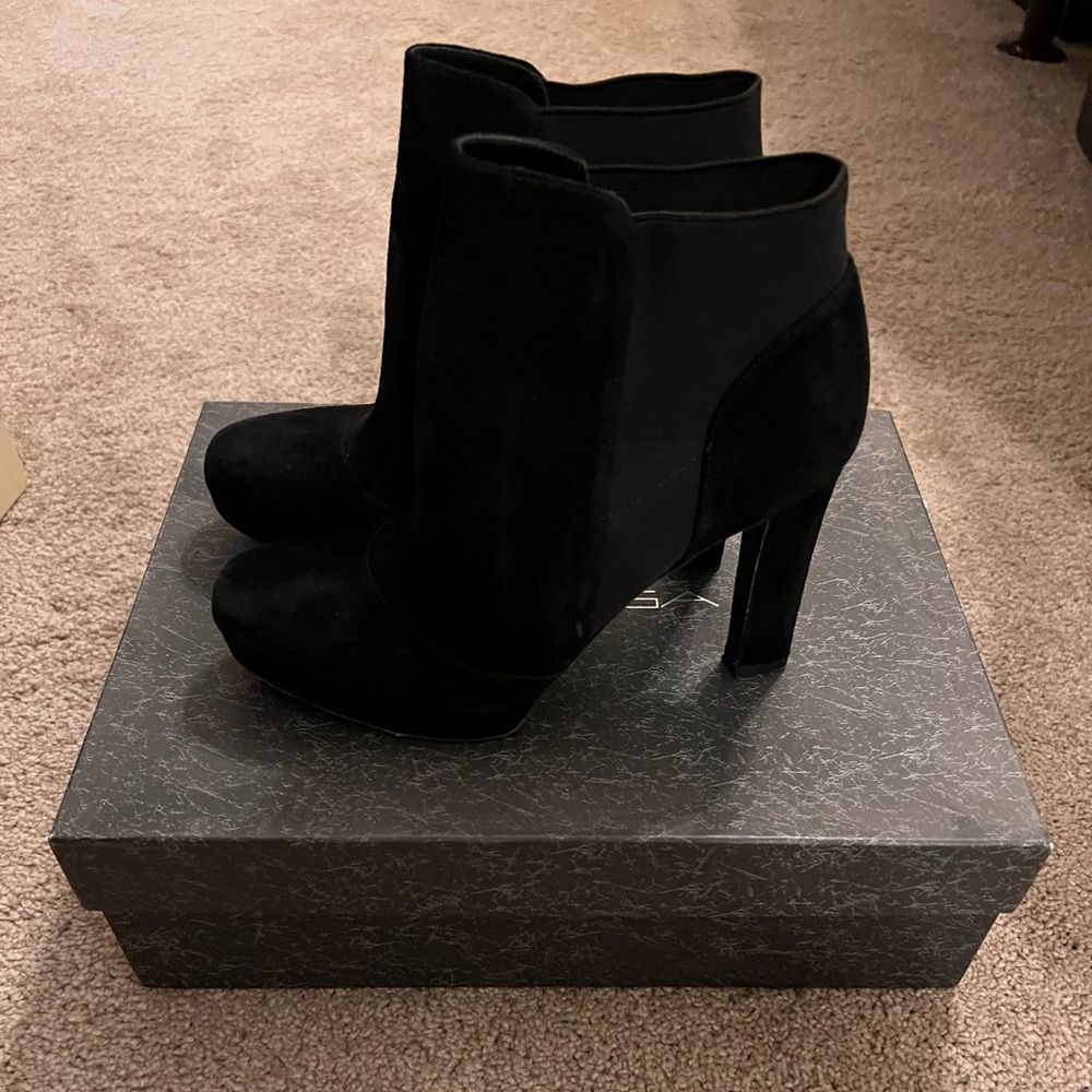 Via Spiga Black Suede High Heel Ankle Boots